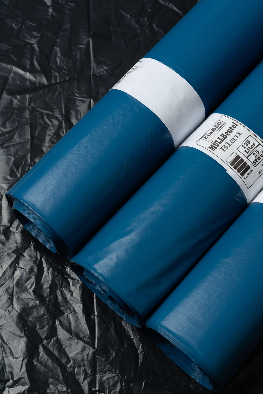 Schwerlast Müllsäcke 120 Liter Blau - 25er Rolle - aus 95% Recycling Material (PE) - reißfest (55μm)